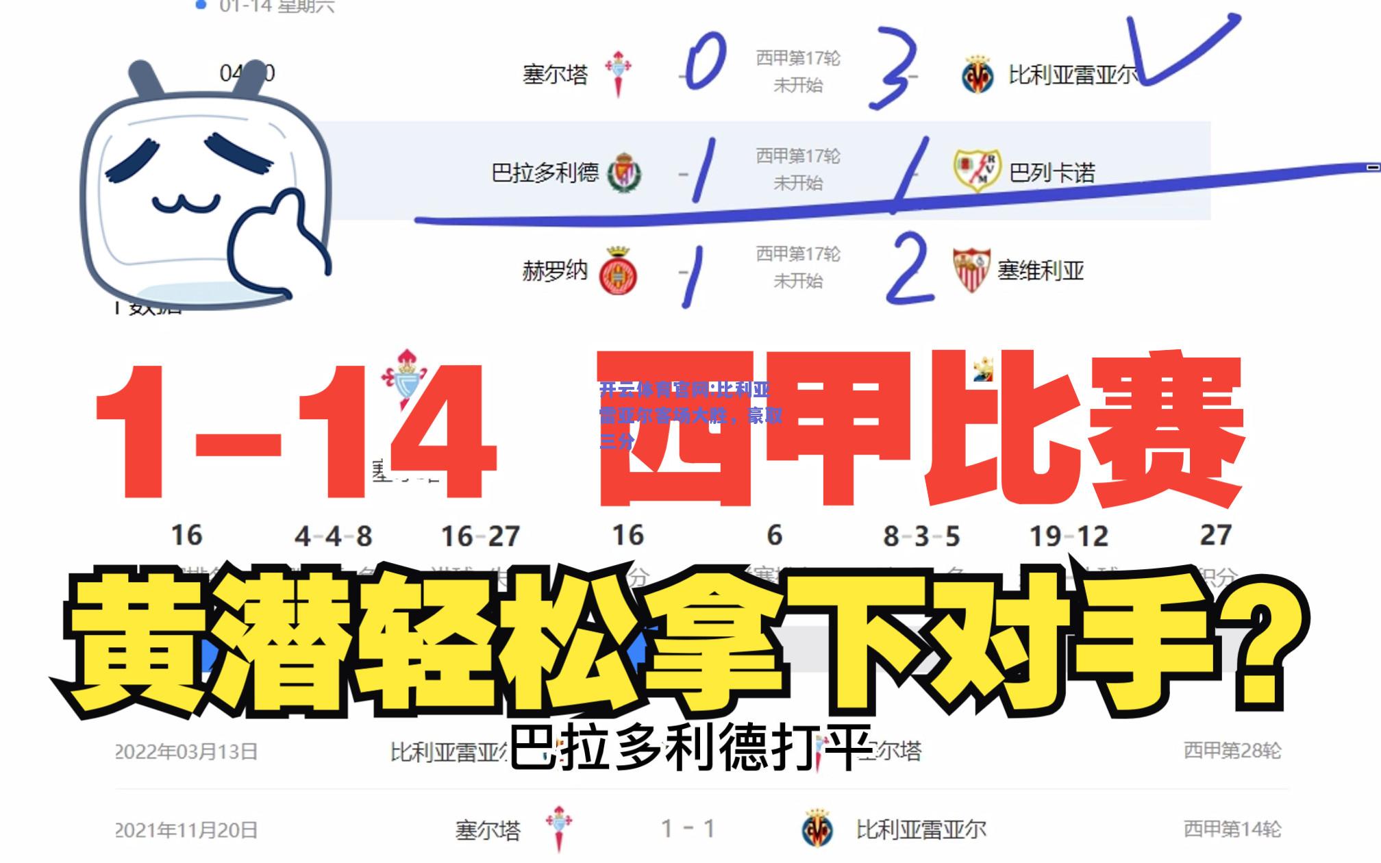 开云体育官网:比利亚雷亚尔客场大胜，豪取三分